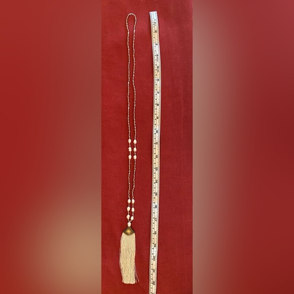 🌸Neclace Boho style NWOT sparkly violet bead w/ faux Baroque Pearl & Beige - Picture 7 of 13